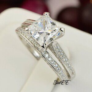 NEW 925 STERLING SILVER PRINCESS CUT ENGAGEMENTWEDDING DIAMOND RING